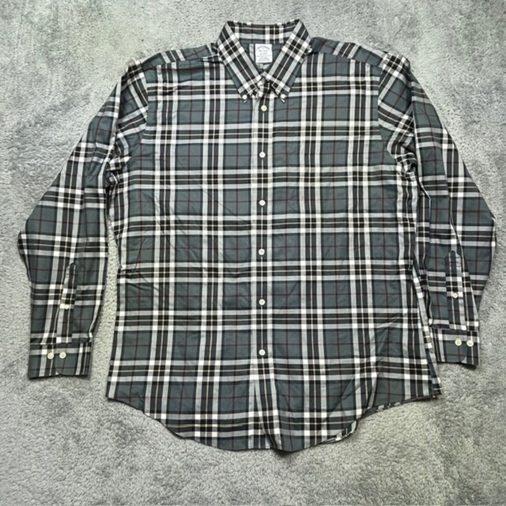 Brooks Brothers Regent Shirt Mens XL Green Plaid Check Supima Cotton Button Down